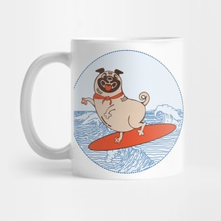 Wave riding pug on surfboard Mug